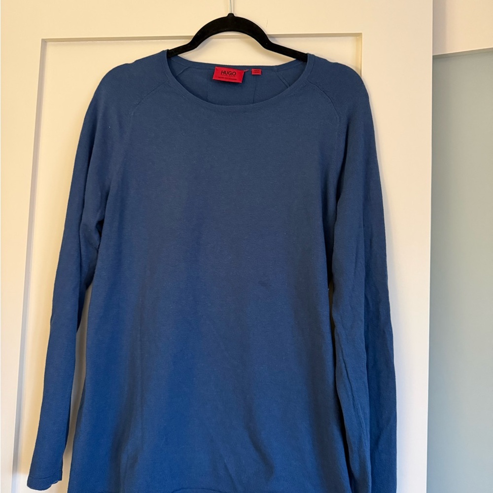 HUGO Blue Cotton-Silk-Cashmere Crewneck